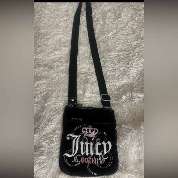 Juicy Couture Y2K Black Velour Crossbody Bag – 2011 Vintage Pink Sparkles - Picture 11 of 16